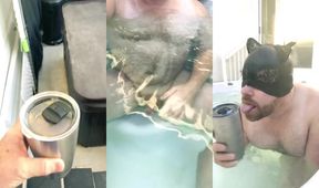 Hot tub cum coffee blowjob while flipping sandals in backyard alone