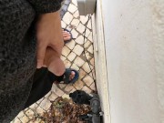 Guy filming himself wanking outside from eye view perspective