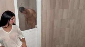 spying on him in the shower