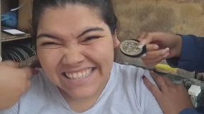 Burning game in the fat girl's ears