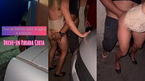 dogging no drive-in, se exibindo pra desconhecidos e ganhando duas gozadas na boca