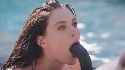 White girl smiles while big black cock penetrates her pussy