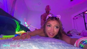 rave-ready clara trinity seduces the dj and rides his thick cock!