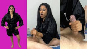 eRica jerks her man off in her satin robe!!