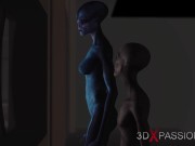 Secrets of Area 51. Sci-fi male android plays with a hot girl in the lab
