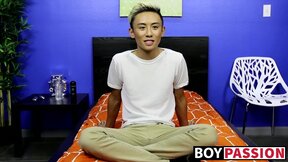 Charming asian twink Ty Neiman splashing sexy cum on himself