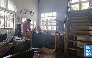 3 wet and soapy whores each gets a turn to get fucked in STANDING DOGGYSTYLE by 1 cock , mixed race