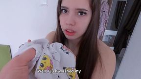 Straight-haired stepsister asks her stepbrother for help in all imporant things