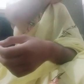 Indian Gay Crossdresser Gaurisissy Feeling Horny in Yellow Saree Just Like a Housewife