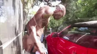 Black Jockstrap Bottom Bareback Fucked by BBC at Car Wash