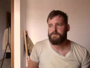 Hot straight bearded guy wank his cock and shows muscles
