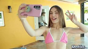 Flat teen Juniper Ren gets boned by a huge white cock