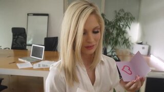 Blonde shows her tight pussy as she climbs on top