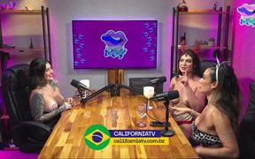 Hottest Podcast Ever: Brunette and Blonde Take off the Guest&#039;s Lingerie and the Wild Orgy Begins