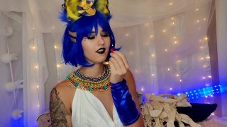 Amatör Ankha från Animal Crossing Cosplay Solo Slampa Knullar Sina Egna Hål