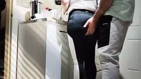 Seduced in the kitchen and fucked standing up with a cucumber