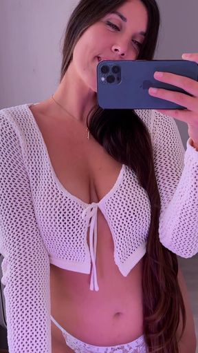 Captivating moment from &quot;Trying on tops with transparencies&quot;