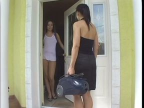 Naughty Peaches Johnson and Veronika Carso Like to Use Double Sided Dildo in the Batroom During Their Lesbian Games