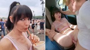 Festival Girl Hard Fuck in Campervan with Double Cum on Huge Squirting Pussy