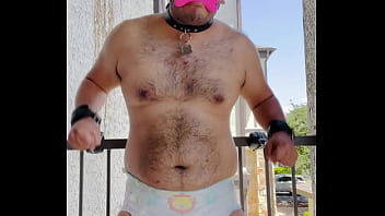 Diaper boy bound and exposed outside