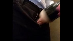 Punheta com fleshlight de roupa social terno