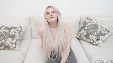 German blonde with big tits gets cumshot gangbang in casting