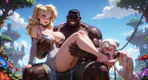Old Granny Humiliated Licking Young Woman Feet - Sitting on Muscular Black Bull Lap