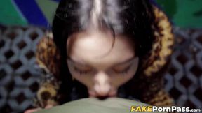 Big cock man shoves it deep into Crystal Cherrys mouth and pussy
