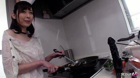 Japanese MILF Satomi Persuaded in the Kitchen at Hairy Pussy Masturbate Uncensored