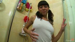 brunette teen britany s gets frisky in her bath time!