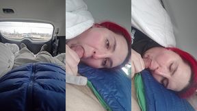 mtf asian american redhead shemale cum slut impregnablelexa sucks and fucks in public in the back of a car in a gas station parking lot