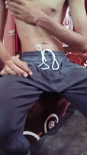 Oiling my body before shower time.