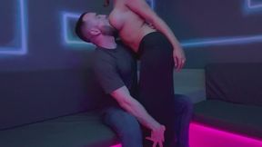 Hot Redhead Stripper with Big Tits Fucks Bareback in Backroom