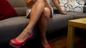 Beautiful Euro Girl Taking Her Glamour Shoes Off And Posing Barefoot At The Casting
