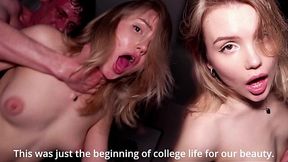 Blonde Bombshell Fucked Hard by Professor on College Day One - Cum-Filled Surprise