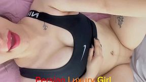 Persian stepsister gives me a footjob and takes cum on big breasts