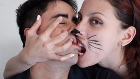 Hungry kitty! Face licking fetish