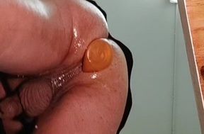 Luciano penetrates his ass with plug and courgette