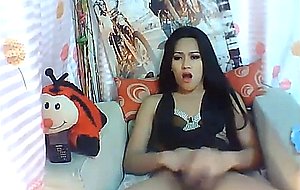 Solo ts jerks off her cock