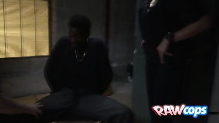 Deep throat by turns in a basement for a big black shlong criminal!