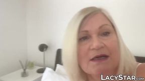 Busty GILF Lacey Starr cum sprayed after interracial fuck