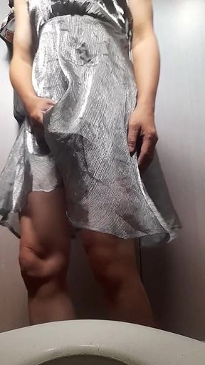 Crossdresser Piss and Cum in Public Toilet