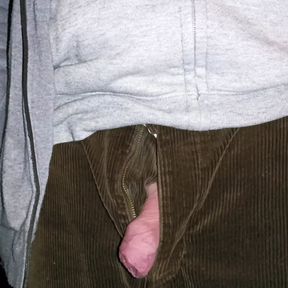 Big Uncut Cock Show for Neighbours Outdoor Night Time Wearing Cords