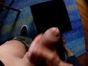 POV My curious friend jerks my cock and makes me cum on a table