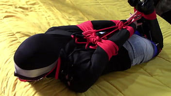 Laura is bound and hooded on high heels and pantyhose, 10 minutes compilation of sexy bondage