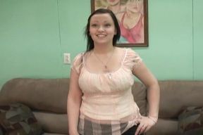 Casting brunette with big natural tits