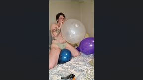 FTM blowing up & humping balloons, vibrator in panties