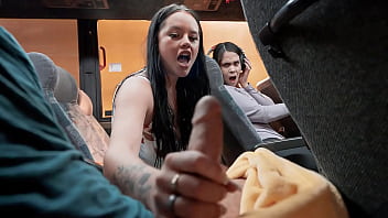 PervTeen caught giving a handjob on the public bus