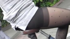 Cycle chick flaunts stockings, panties, and ass!