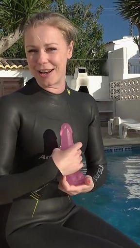 Wetsuit Underwater Dildo Blowjob - Neoprene Masked Suck Slut